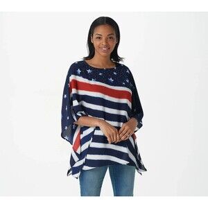 Quaker Factory patriotic kimono poncho top Size 3X stars stripes red white blue